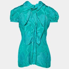 Marni Green Jacquard Silk Blend V-Neck Top S