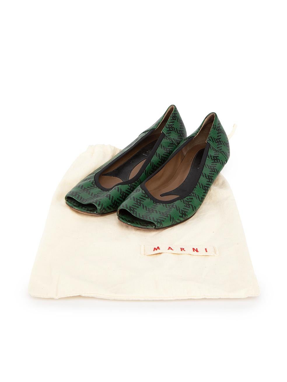 Marni Green Leather Checkered Peep Toe Flats Size IT 38 For Sale 2