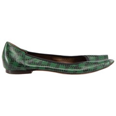 Marni Green Leather Checkered Peep Toe Flats Size IT 38