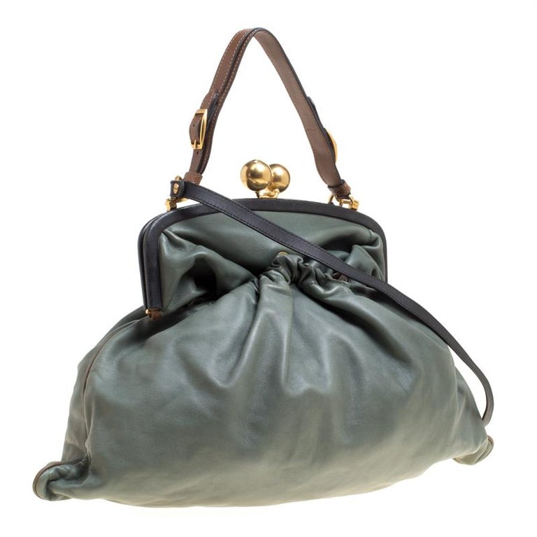 Marni Green Leather Kiss Lock Frame Shoulder Bag For Sale at 1stDibs