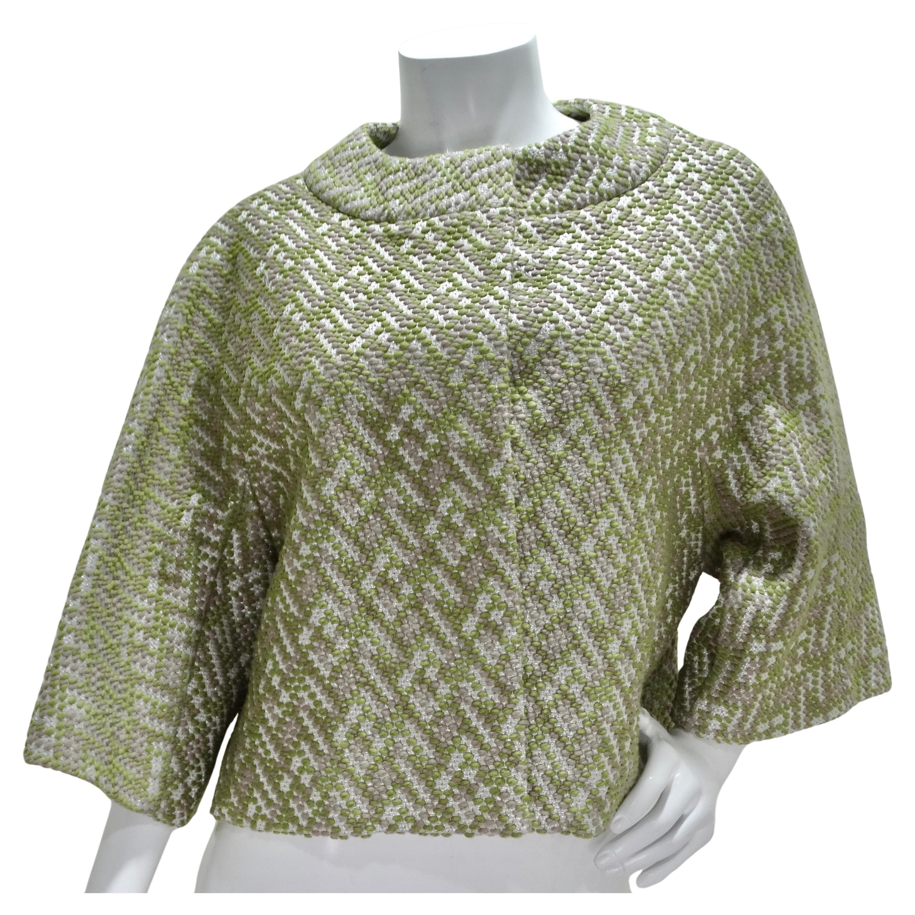 Marni Green Metallic Knit Jacket For Sale