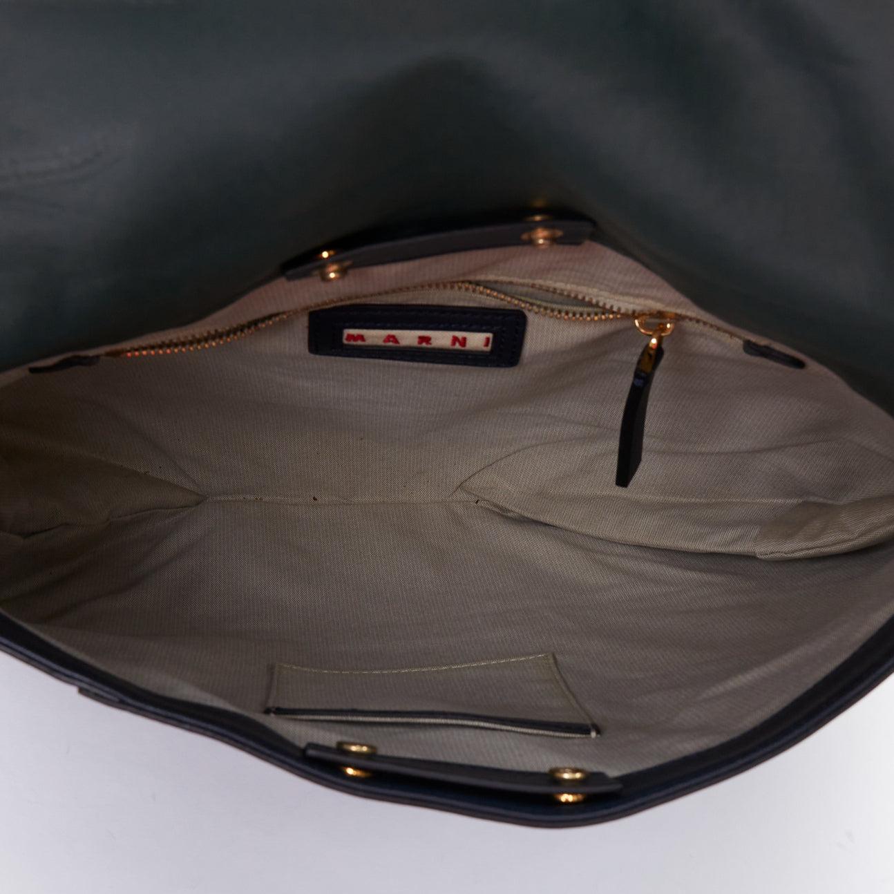 MARNI green navy black tricolor colorblock satchel flap bag For Sale 5