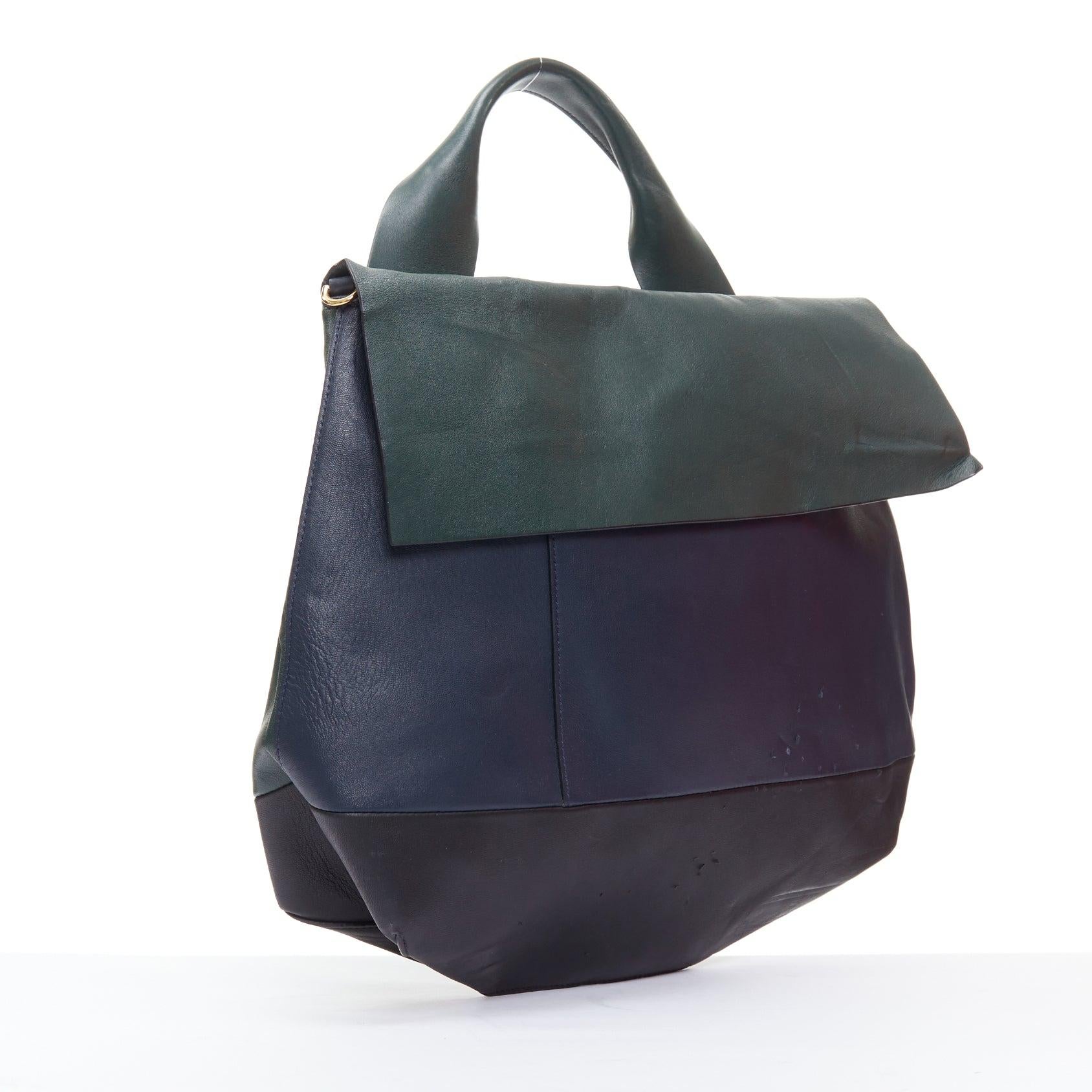 Gray MARNI green navy black tricolor colorblock satchel flap bag For Sale