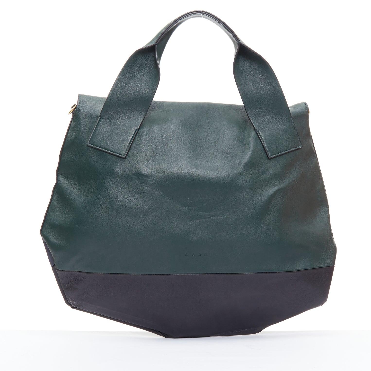 Women's MARNI green navy black tricolor colorblock satchel flap bag For Sale