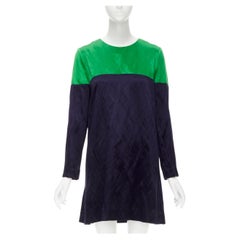 MARNI green navy blue color blocked crinkled silk cotton boxy dress IT42 M