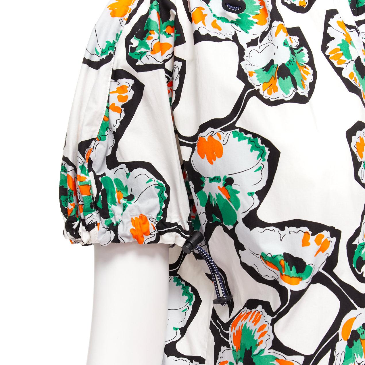 MARNI green orange floral print drawstring loop toggle shirt IT40 S
Reference: CELG/A00321
Brand: Marni
Material: Cotton
Color: Multicolour
Pattern: Floral
Closure: Drawstring
Extra Details: Cord loop drawstring detail collar and cuffs.
Made in: