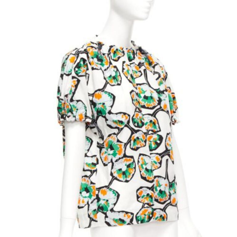 Beige MARNI green orange floral print drawstring loop toggle shirt IT40 S For Sale