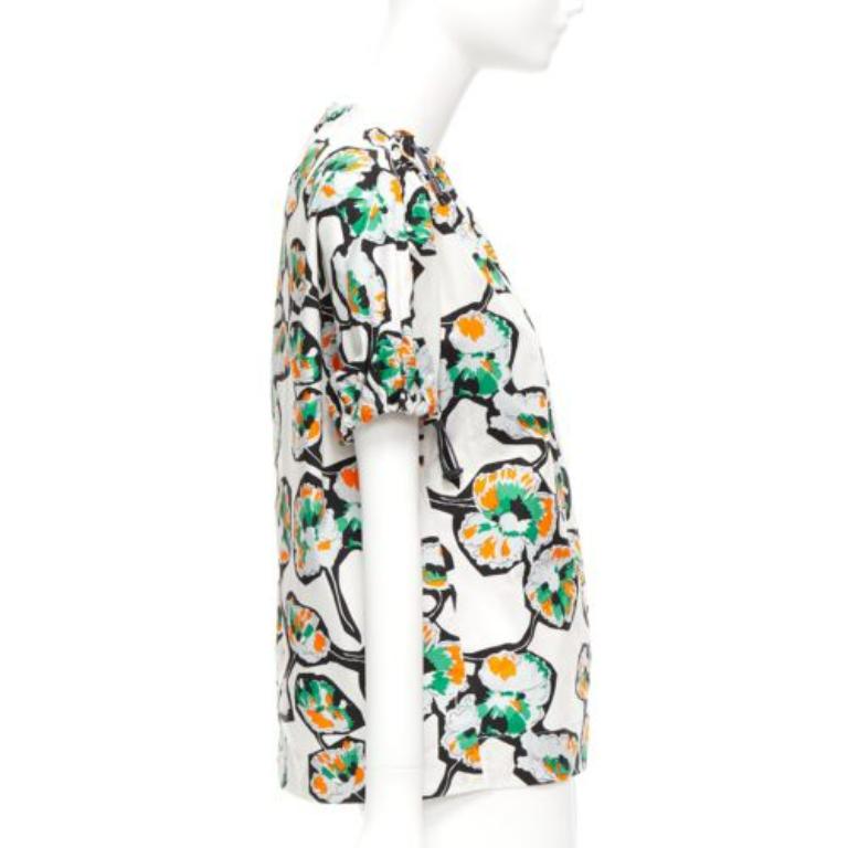 MARNI green orange floral print drawstring loop toggle shirt IT40 S In Excellent Condition For Sale In Hong Kong, NT