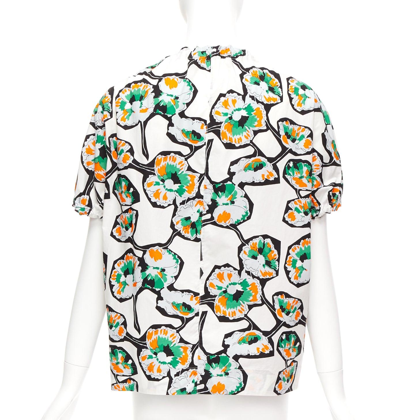 Women's MARNI green orange floral print drawstring loop toggle shirt IT40 S For Sale