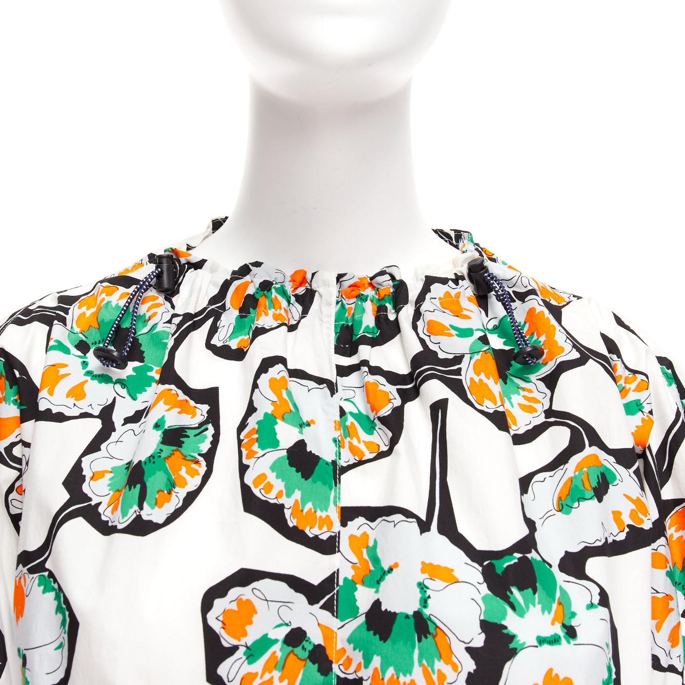 MARNI green orange floral print drawstring loop toggle shirt IT40 S For Sale 2