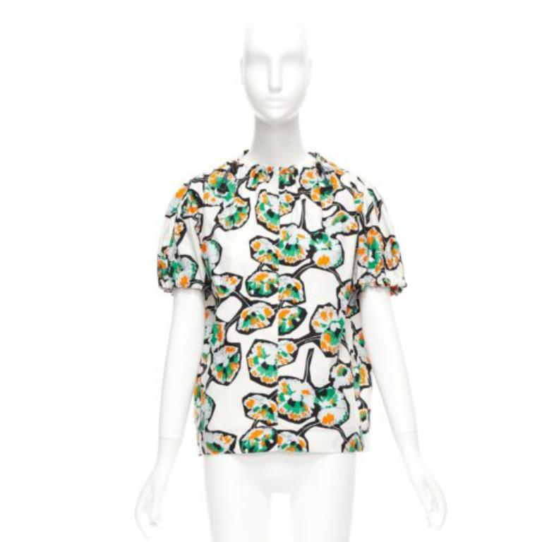 MARNI green orange floral print drawstring loop toggle shirt IT40 S For Sale 4