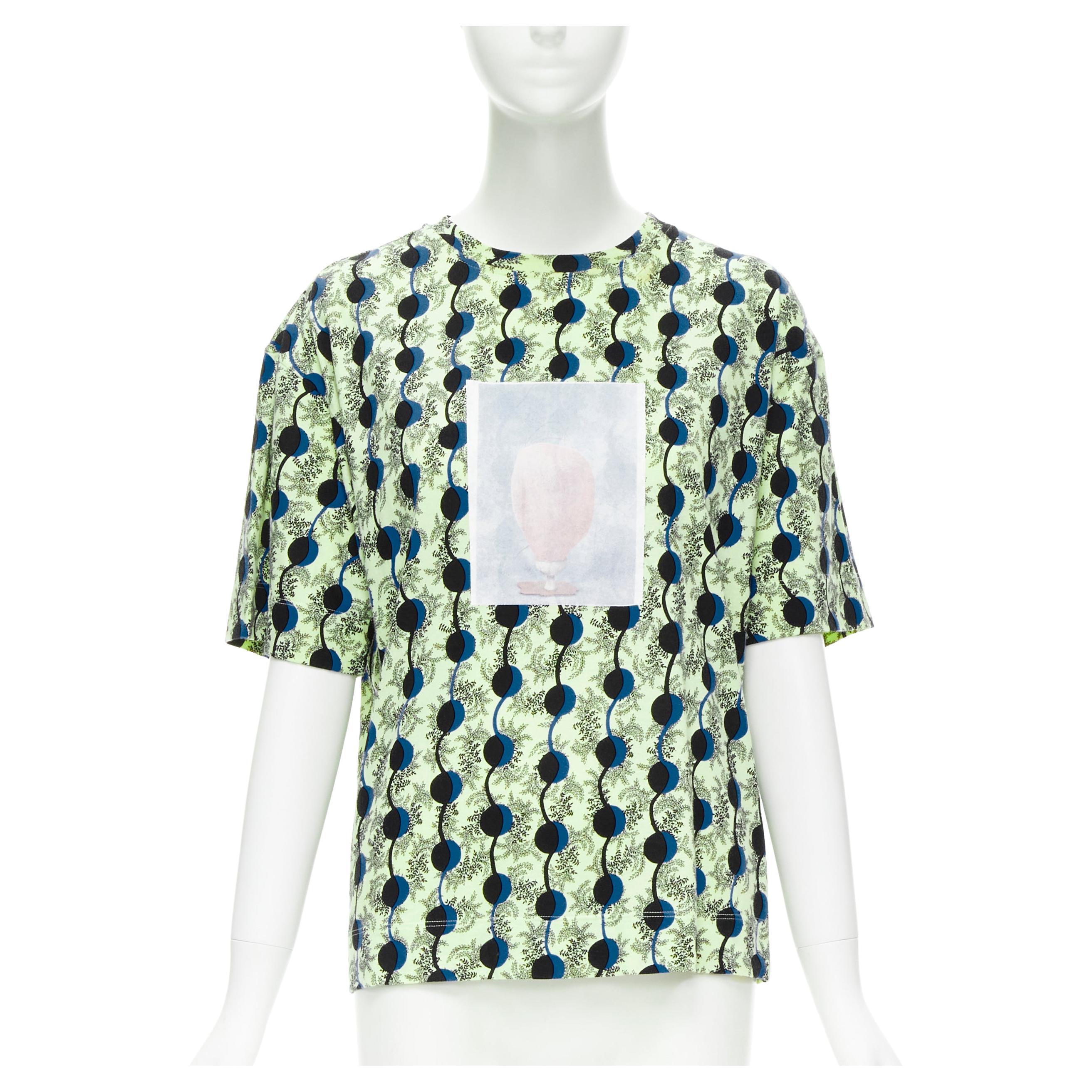MARNI green paisley blue geometric photo print short sleeve  boxy tshirt IT36 XS For Sale