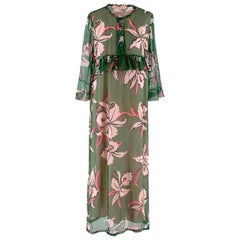 Marni Green & Pink Floral Silk Ruffled Sheer Maxi Dress - Size US 8