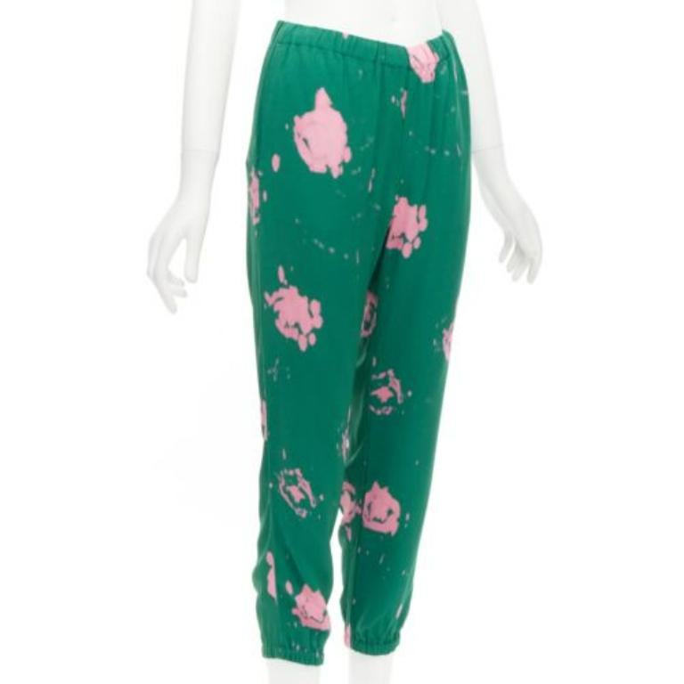 Bleu MARNI, pantalon décontracté élastique vert à carreaux tie-dye imprimé, taille IT 38 XS en vente