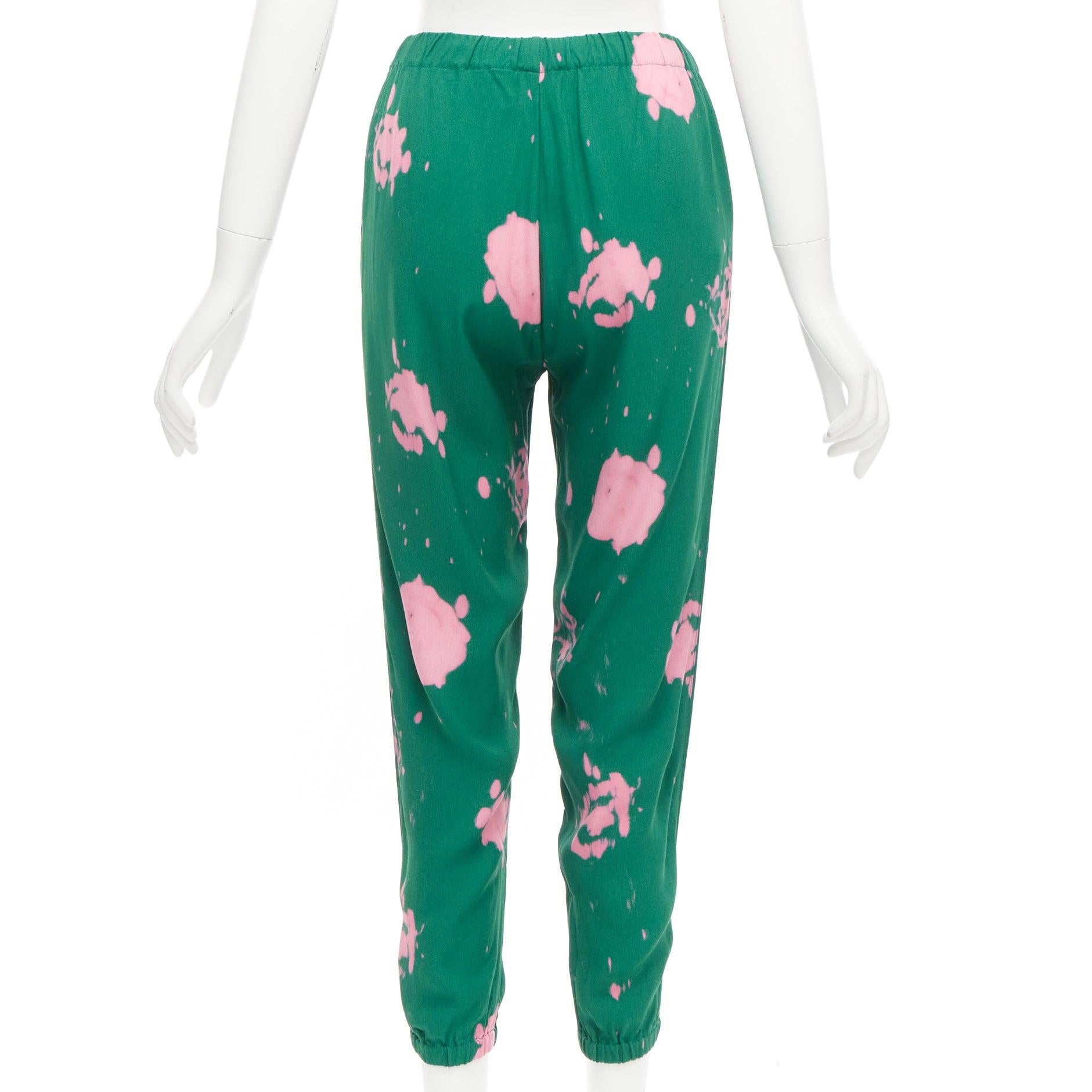 Women's MARNI green pink splatter tie dye print elasticated casual pants IT38 XS For Sale