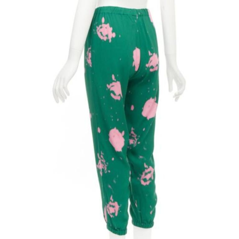 MARNI, pantalon décontracté élastique vert à carreaux tie-dye imprimé, taille IT 38 XS en vente 1