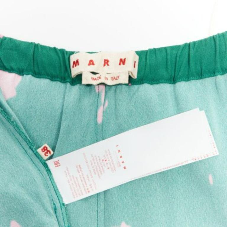 MARNI, pantalon décontracté élastique vert à carreaux tie-dye imprimé, taille IT 38 XS en vente 3