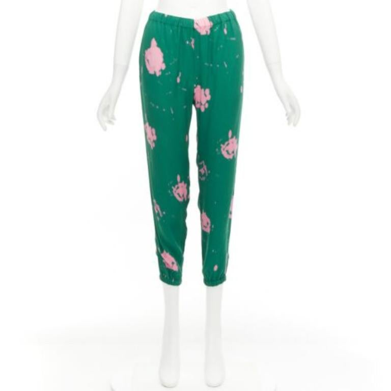 MARNI, pantalon décontracté élastique vert à carreaux tie-dye imprimé, taille IT 38 XS en vente 4