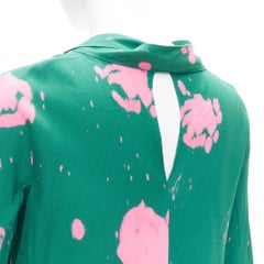 MARNI green pink splatter tie dye print tie neck long sleeve blouse IT38 XS