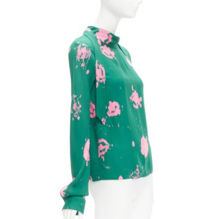Blue MARNI green pink splatter tie dye print tie neck long sleeve blouse IT38 XS For Sale