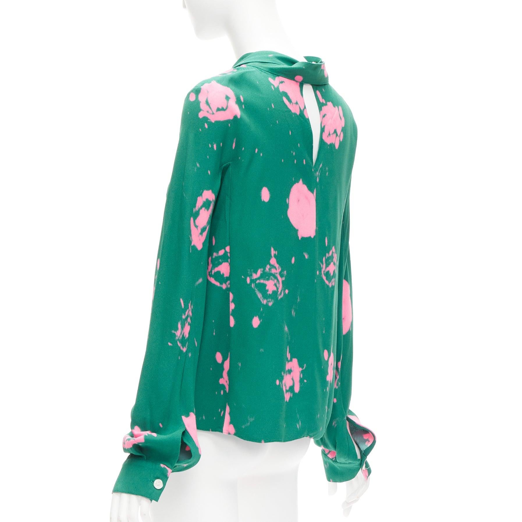 Women's MARNI green pink splatter tie dye print tie neck long sleeve blouse IT38 XS For Sale
