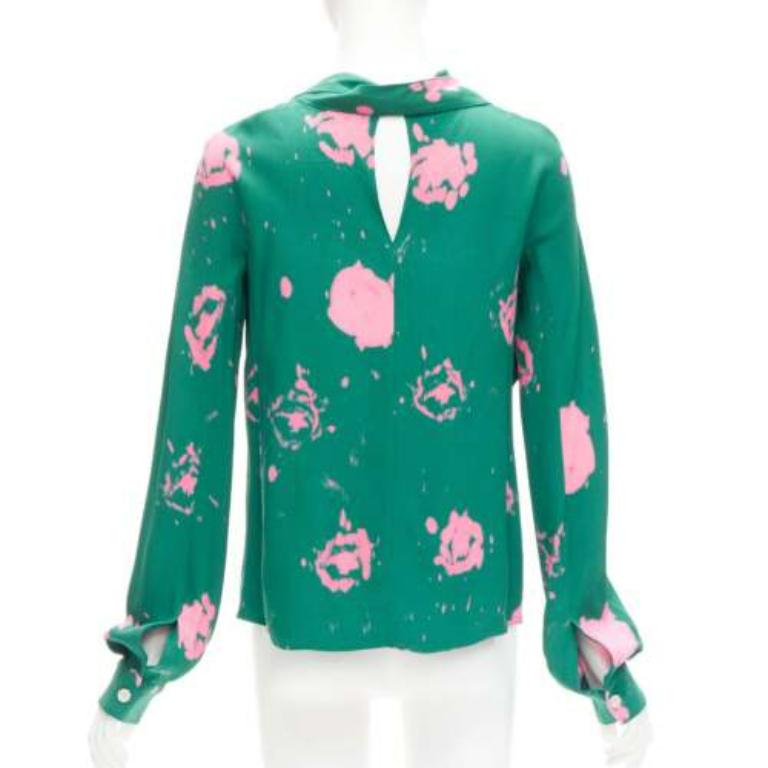 Women's MARNI green pink splatter tie dye print tie neck long sleeve blouse IT38 XS For Sale