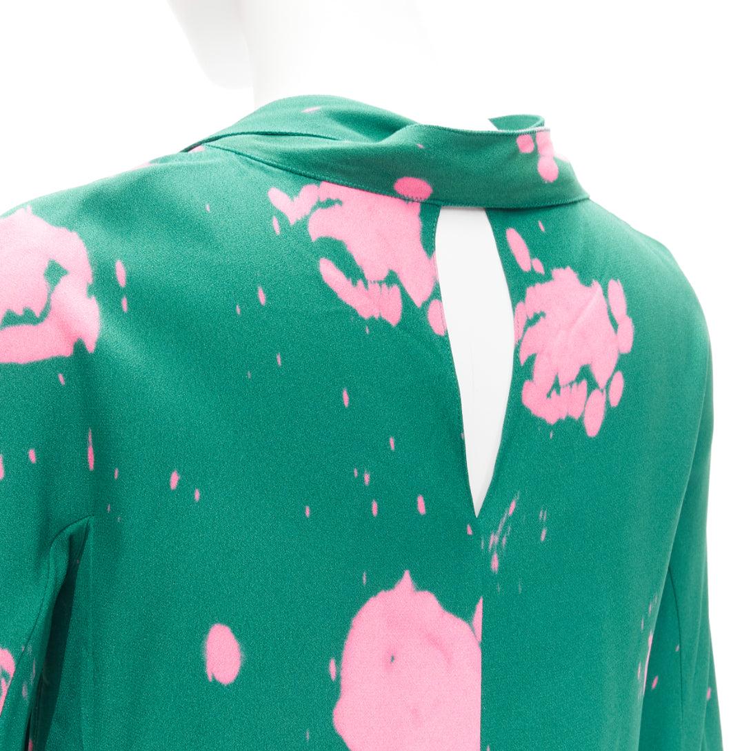 MARNI green pink splatter tie dye print tie neck long sleeve blouse IT38 XS For Sale 1