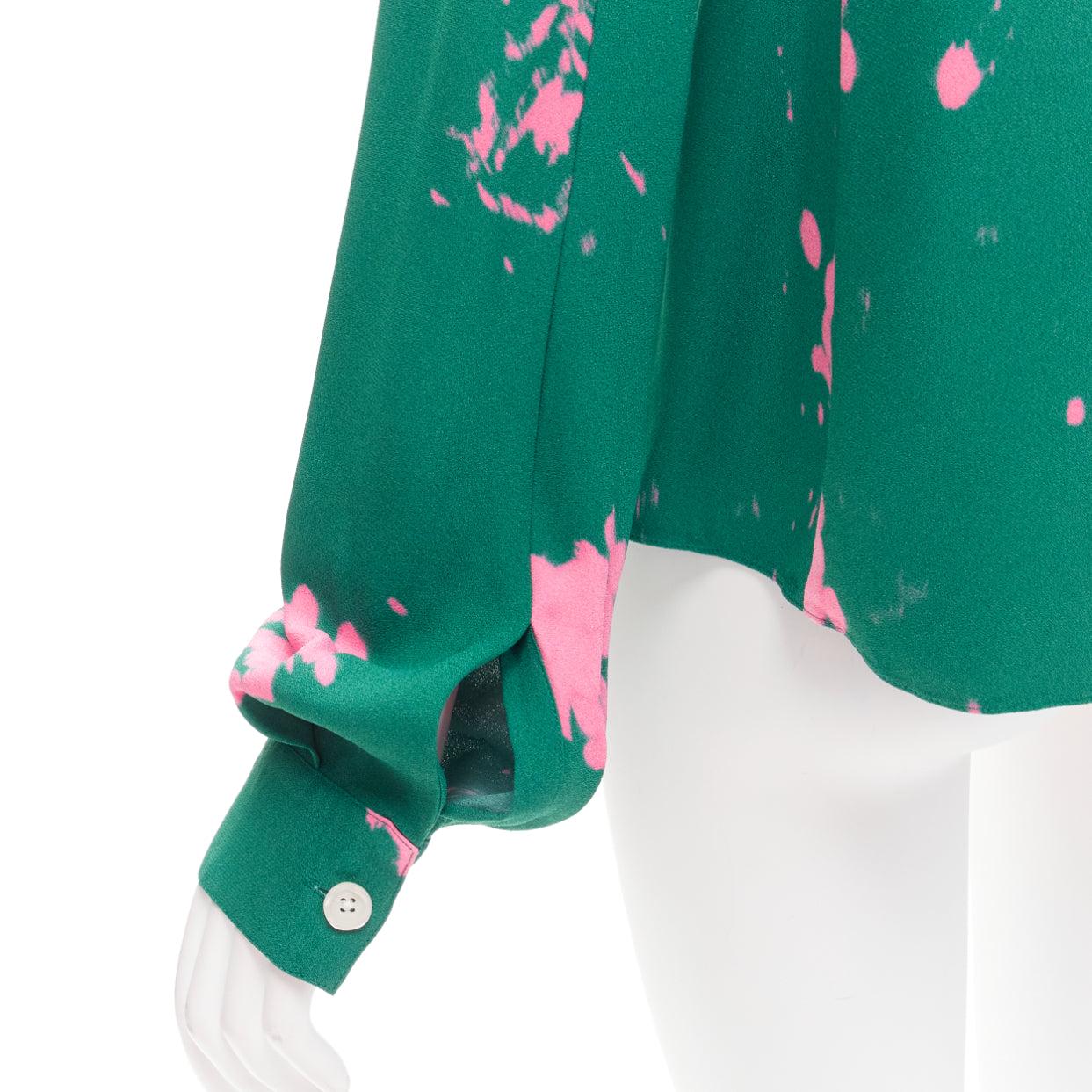 MARNI green pink splatter tie dye print tie neck long sleeve blouse IT38 XS For Sale 2