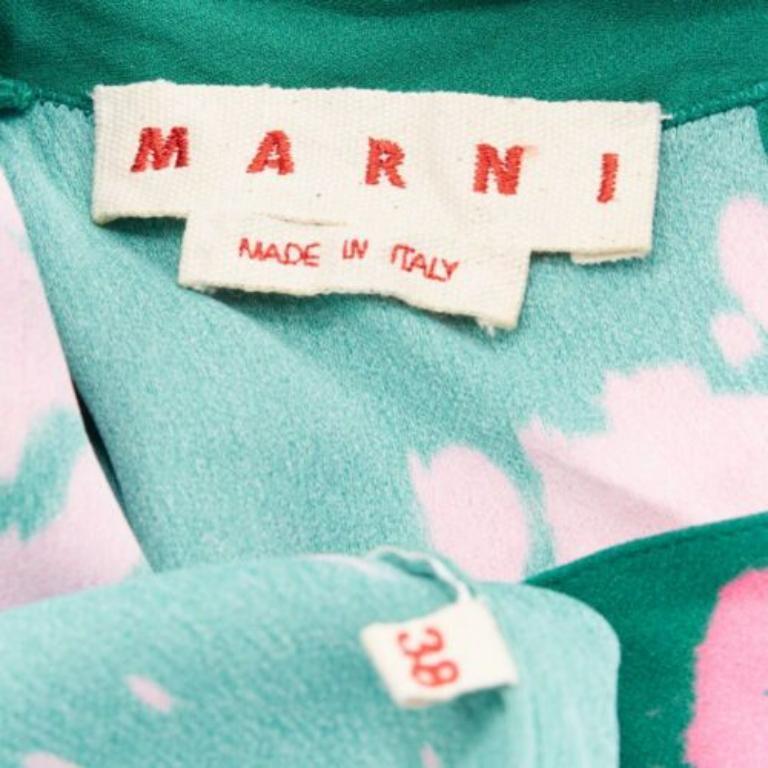 MARNI green pink splatter tie dye print tie neck long sleeve blouse IT38 XS For Sale 3