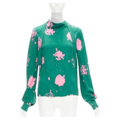 MARNI green pink splatter tie dye print tie neck long sleeve blouse IT38 XS
