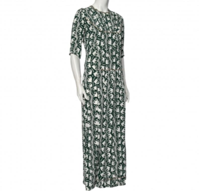 Marni, robe longue plissée sur le devant en crêpe imprimé vert S Bon état à Dubai, Al Qouz 2