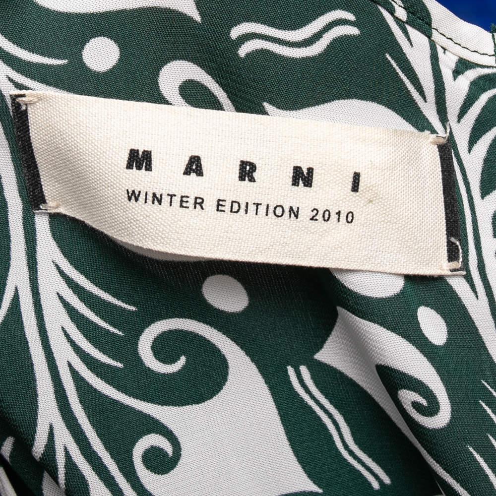 Marni Green Printed Crepe Pleated Front Detailed Maxi Dress S For Sale 1