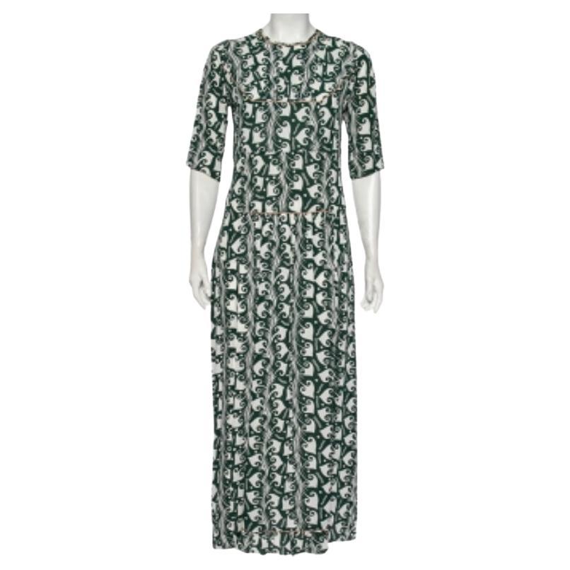 Marni, robe longue plissée sur le devant en crêpe imprimé vert S