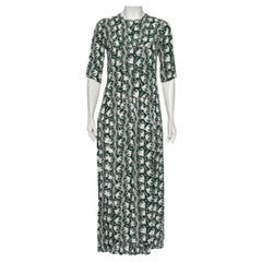 Marni Green Printed Crepe Pleated Front Detailed Maxi Dress S