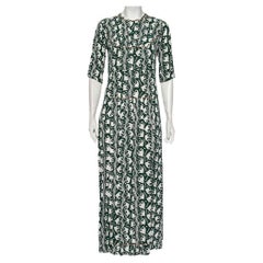 Used Marni Green Printed Crepe Pleated Front Detailed Maxi Dress S