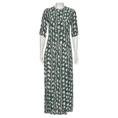 Marni Green Printed Crepe Pleated Front Detailed Maxi Dress S