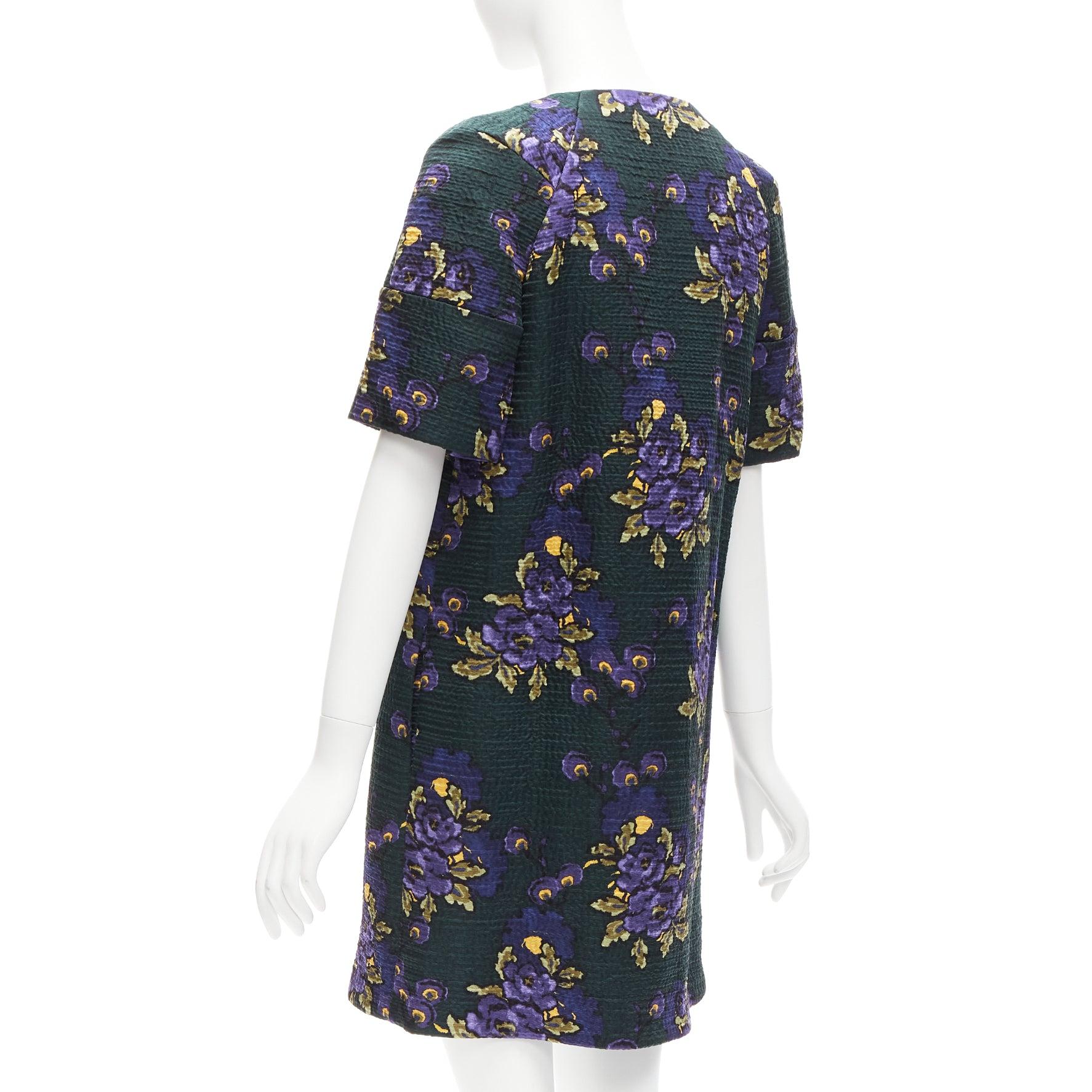 Women's MARNI green purple wool silk cloque floral print zip coat dress IT38 XS For Sale