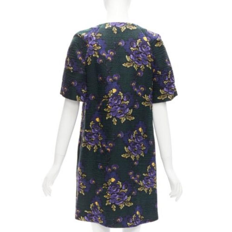 Women's MARNI green purple wool silk cloque floral print zip coat dress IT38 XS For Sale