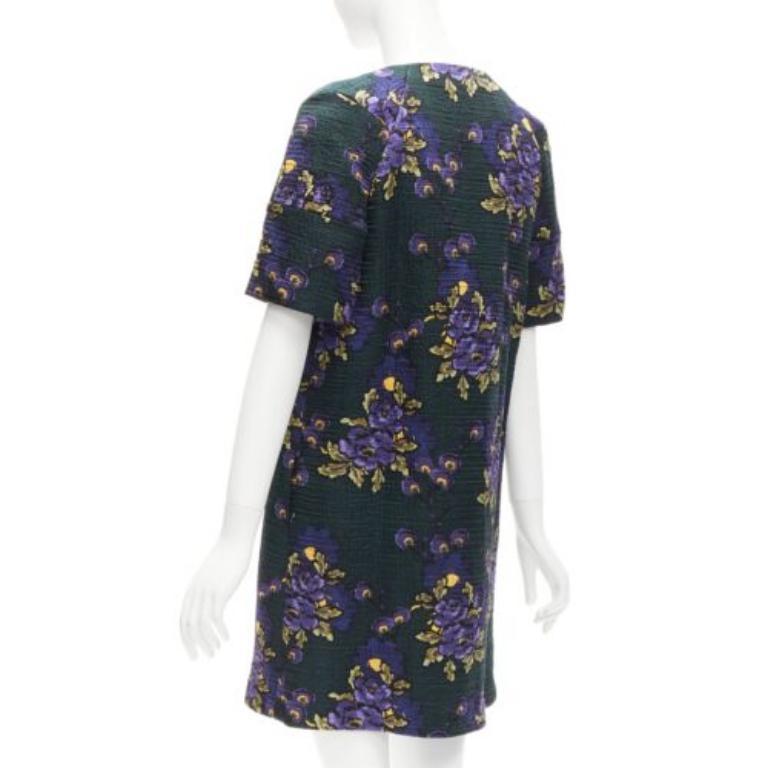MARNI green purple wool silk cloque floral print zip coat dress IT38 XS For Sale 1