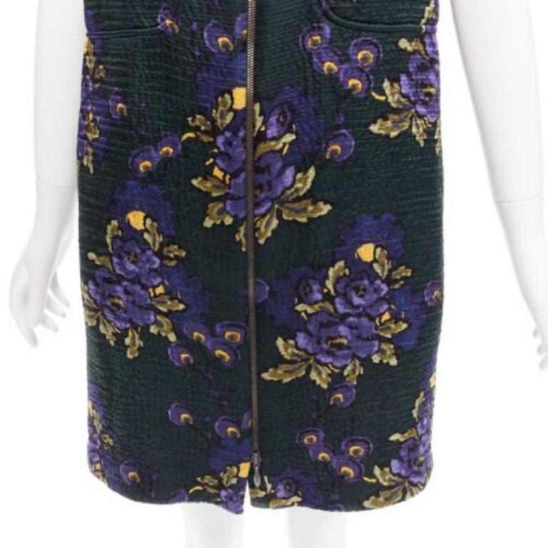 MARNI green purple wool silk cloque floral print zip coat dress IT38 XS For Sale 2