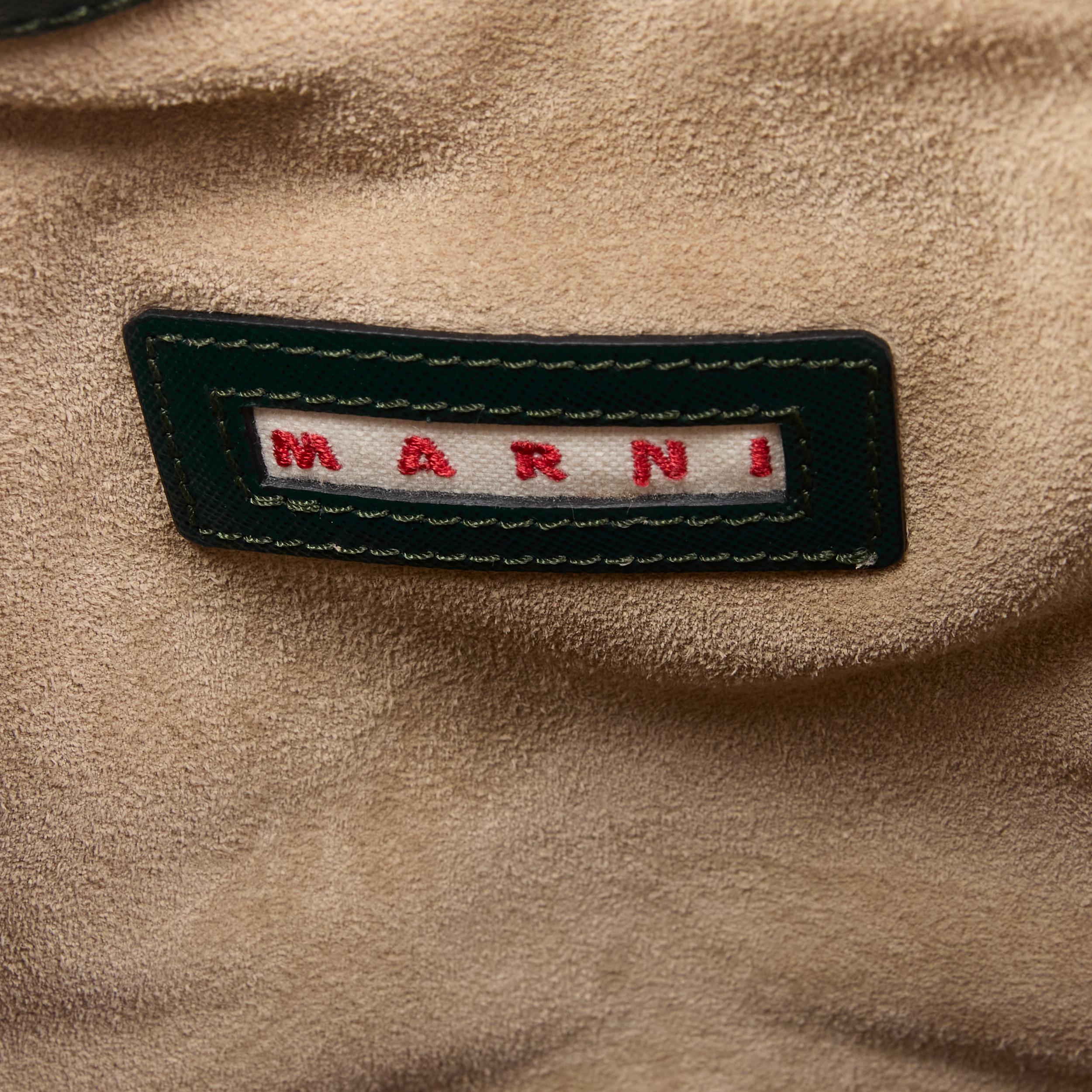 MARNI green saffiano leather top zip asymmetric structured tote bag 7