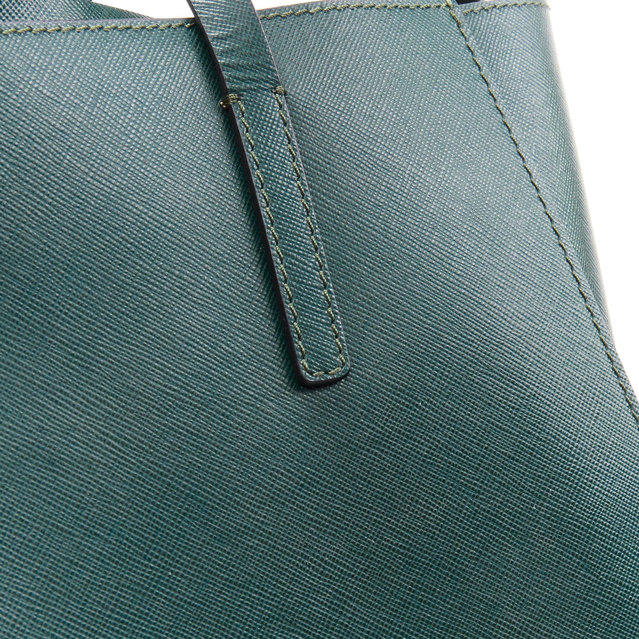MARNI green saffiano leather top zip asymmetric structured tote bag 8