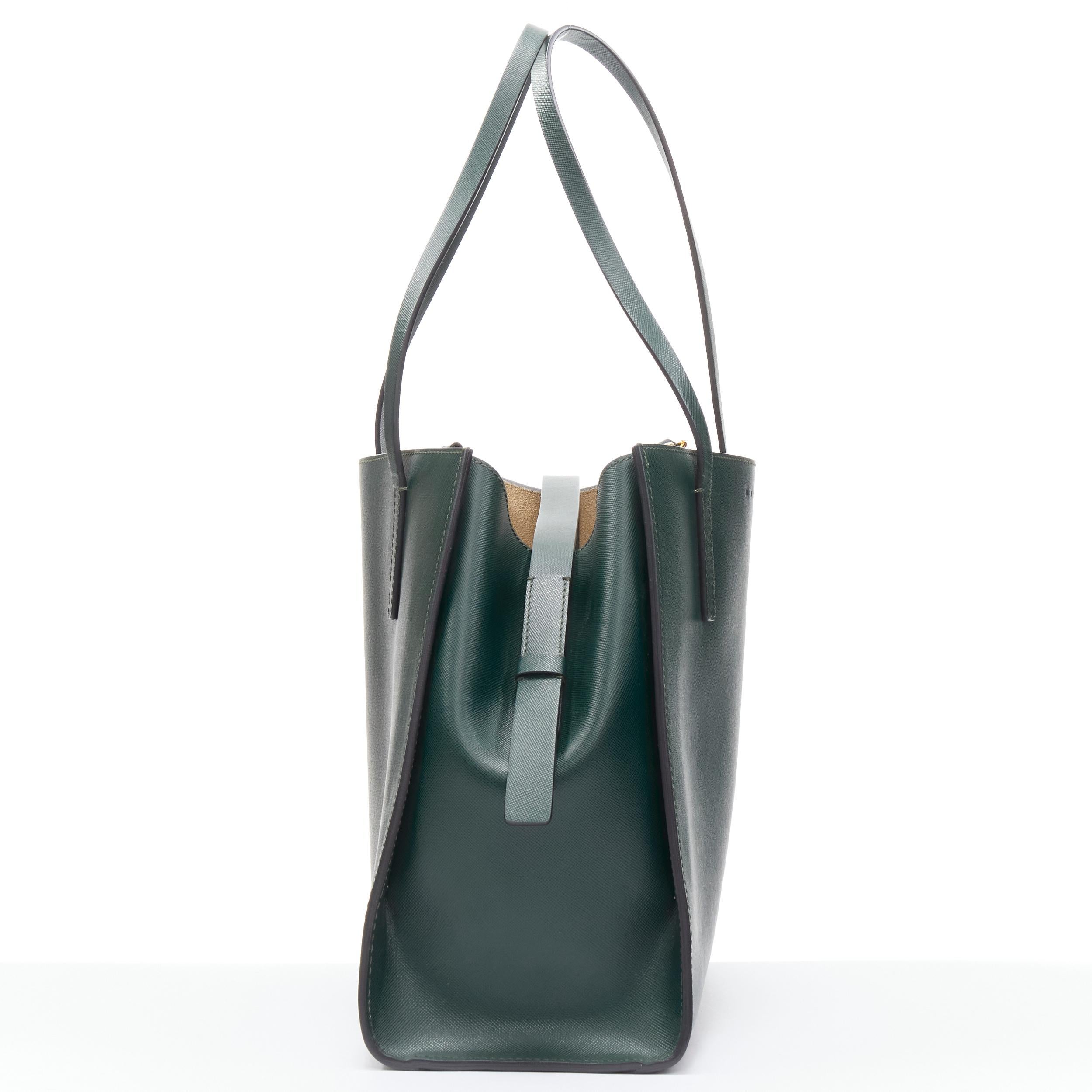 MARNI green saffiano leather top zip asymmetric structured tote bag In Excellent Condition In Hong Kong, NT