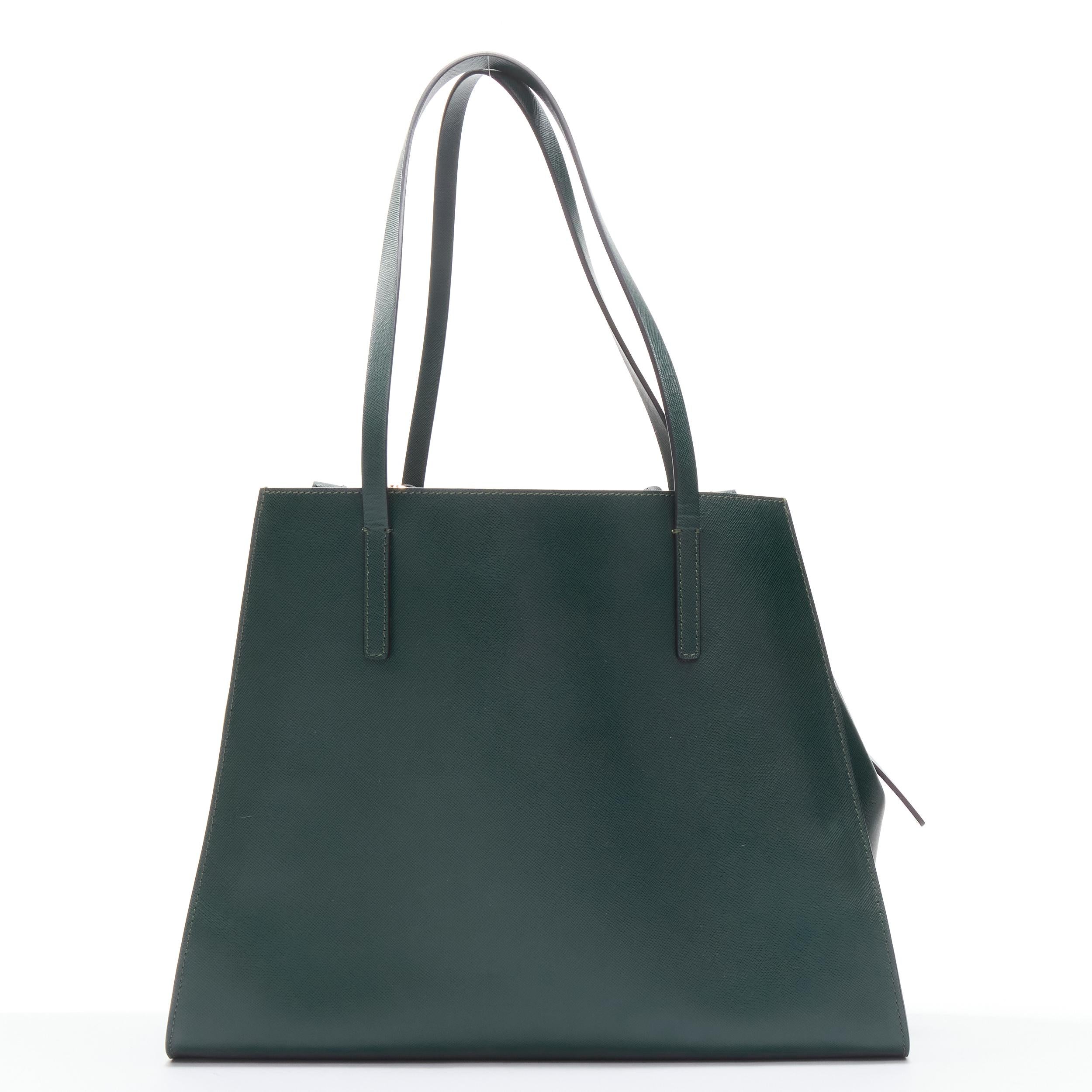 Women's MARNI green saffiano leather top zip asymmetric structured tote bag