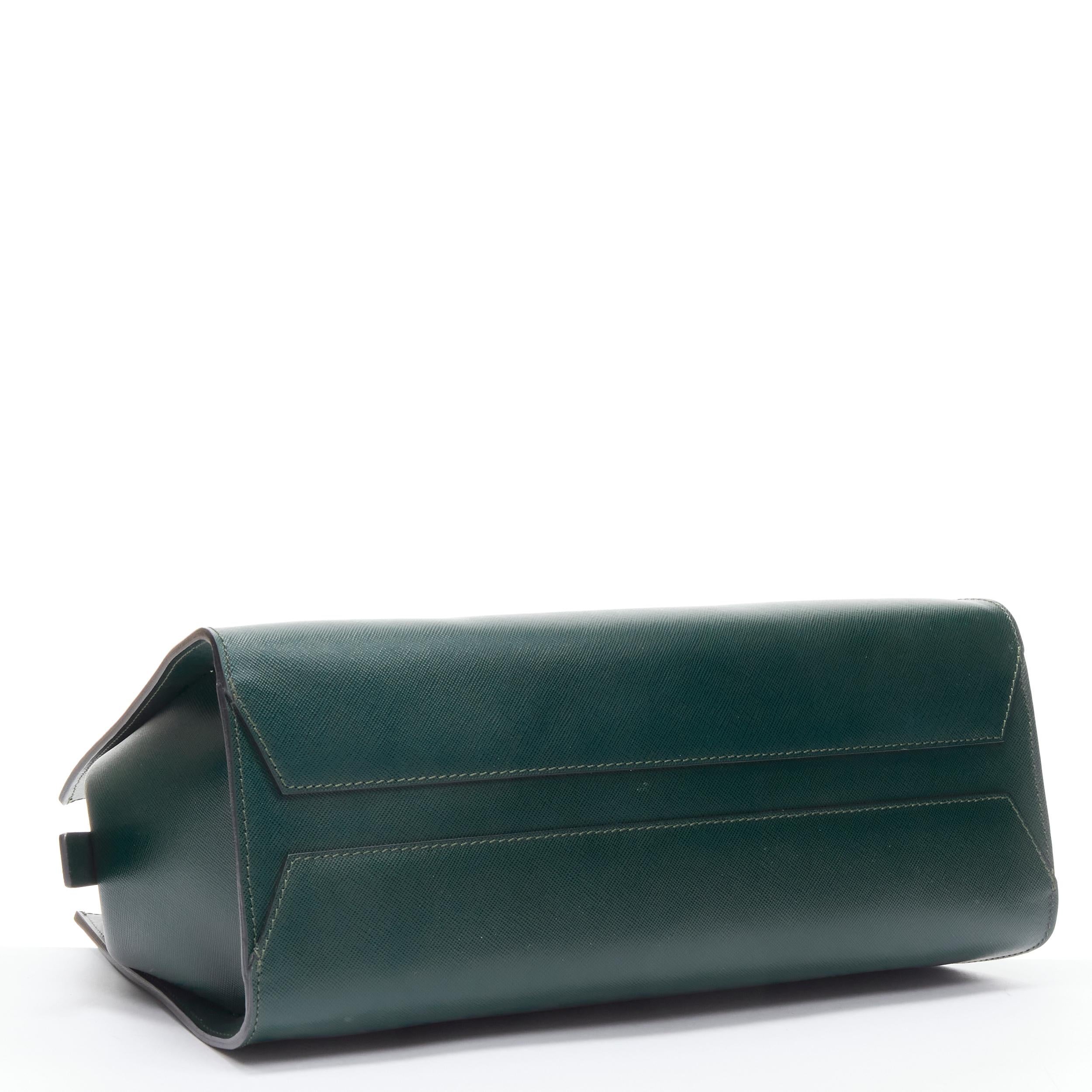 MARNI green saffiano leather top zip asymmetric structured tote bag 1