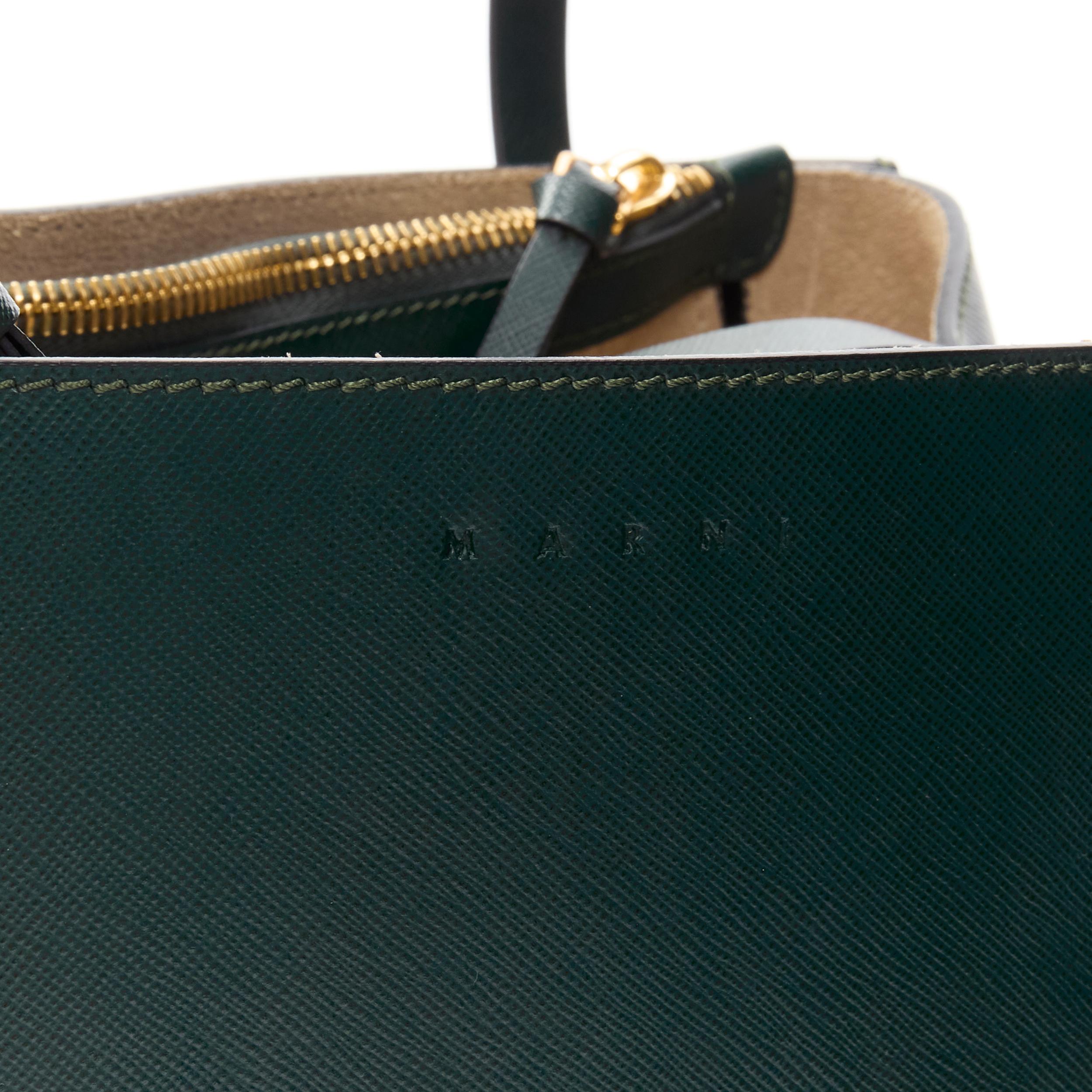 MARNI green saffiano leather top zip asymmetric structured tote bag 2
