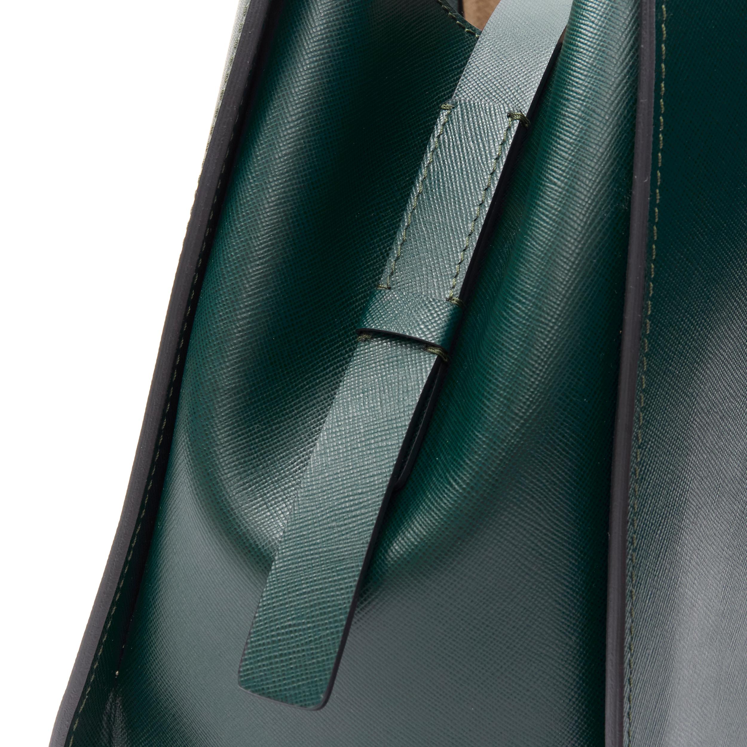 MARNI green saffiano leather top zip asymmetric structured tote bag 3