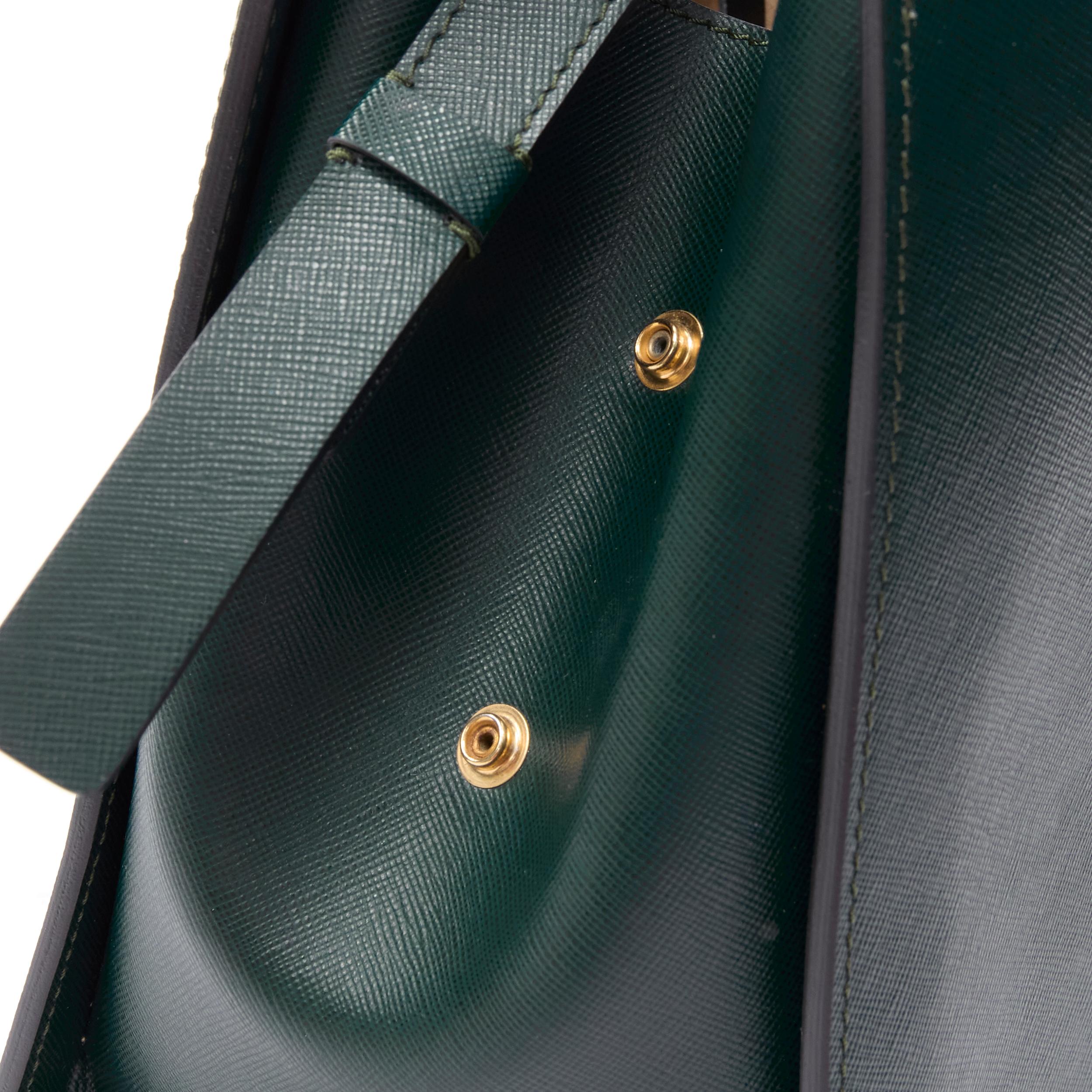 MARNI green saffiano leather top zip asymmetric structured tote bag 4