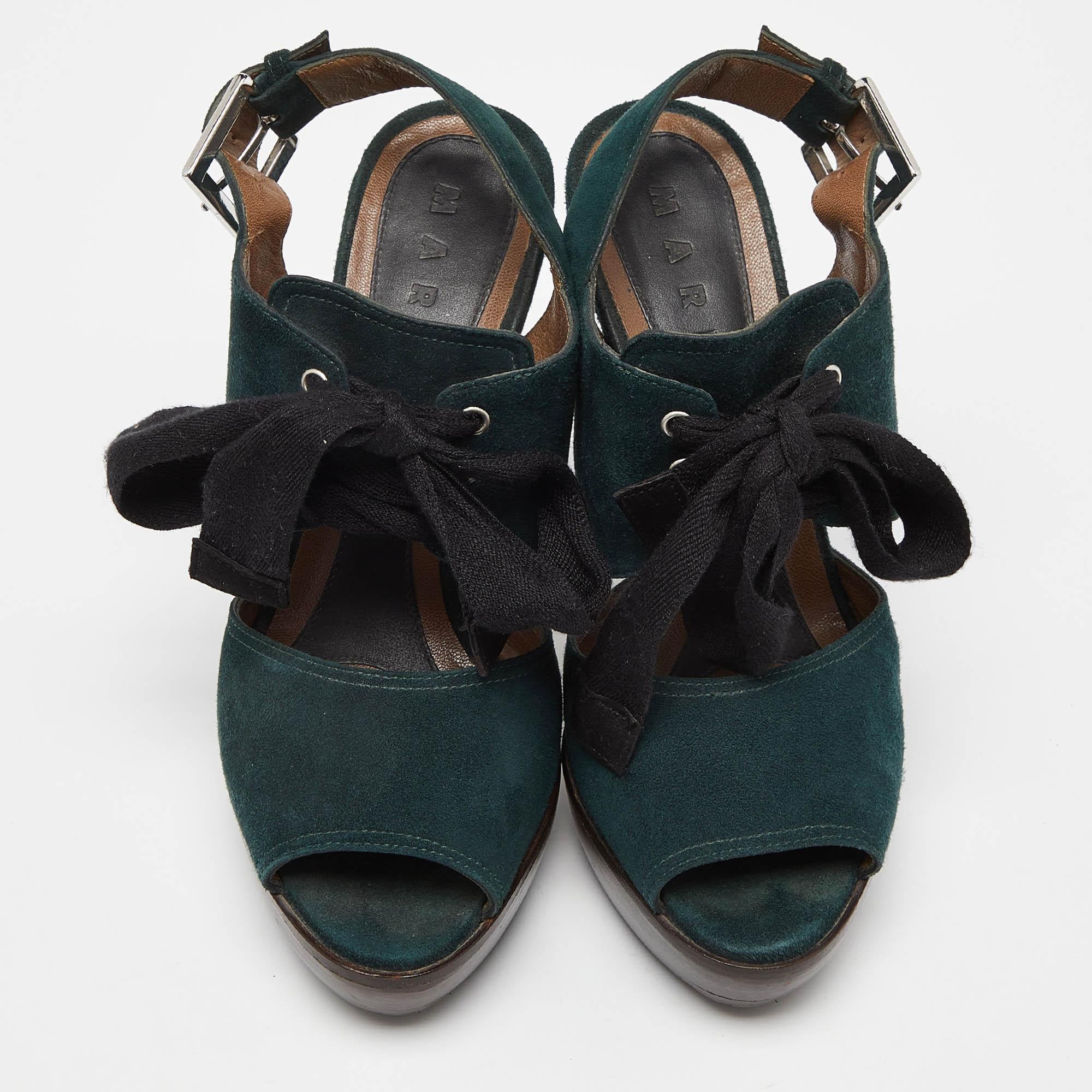Noir Marni - Sandales en daim vertes à talon aiguille - Taille 36 en vente