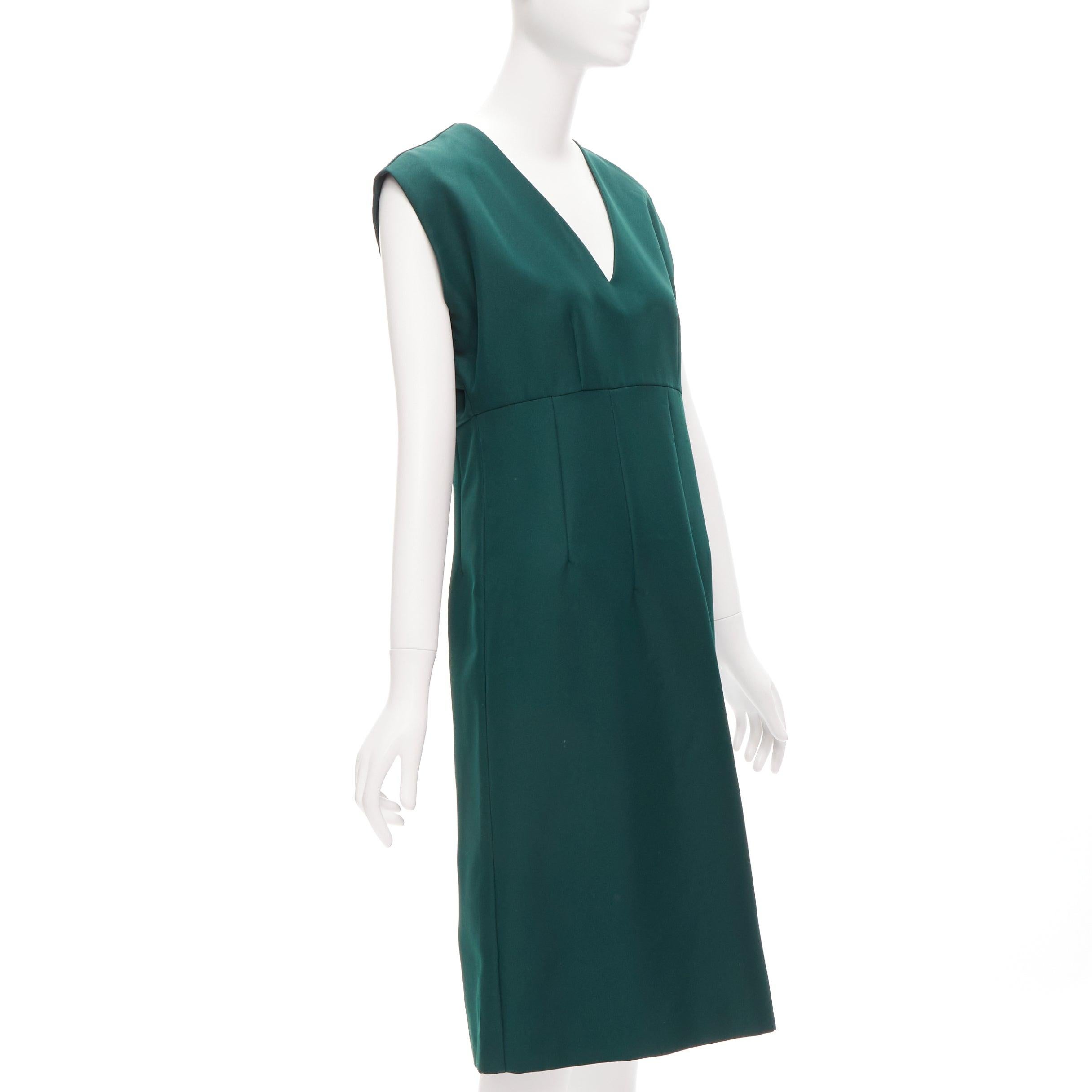 Green MARNI green twill V neck dart pleat waist sleeveless boxy dress IT40 S For Sale